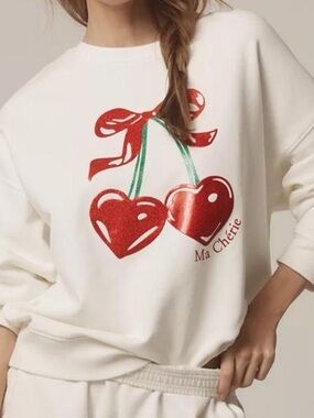 Beach Riot Cream Sweatshirt with Red Cherry Graphic
